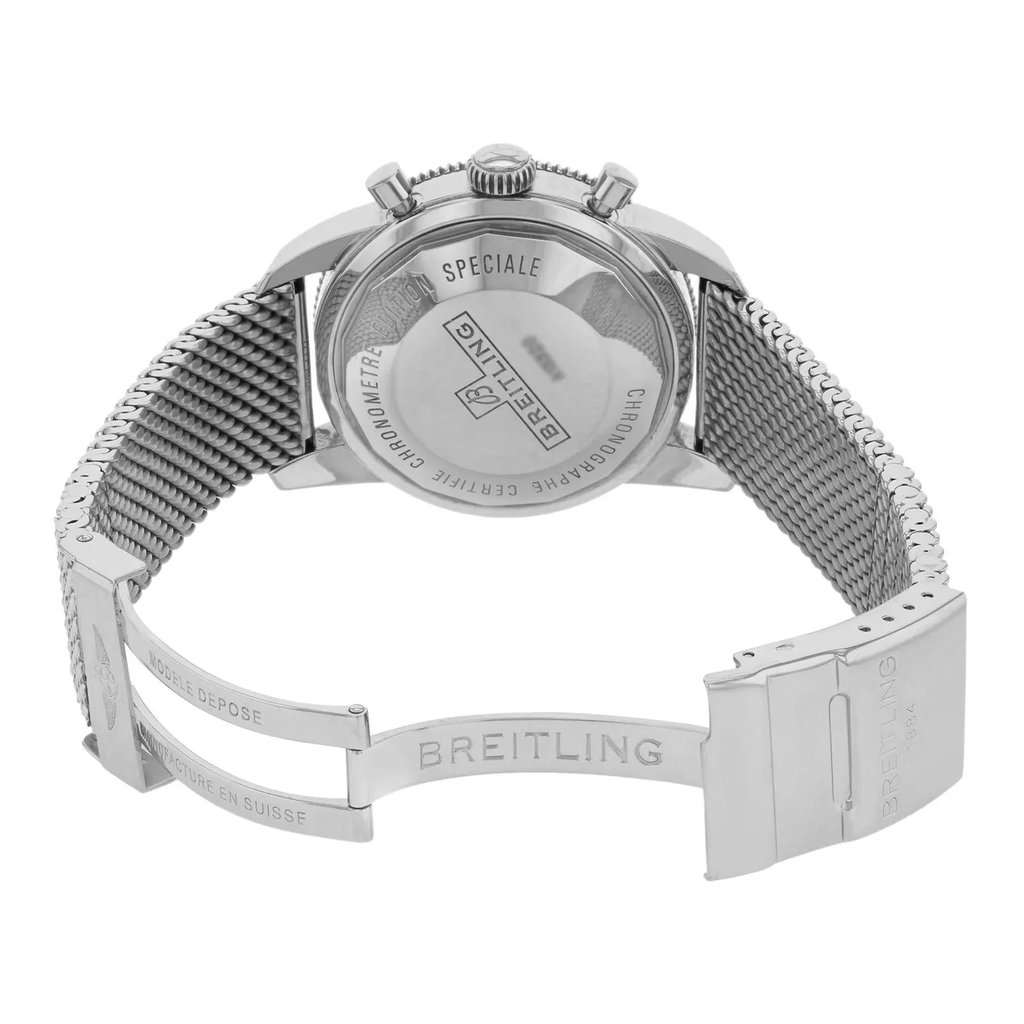 Back View Of {Caseback} Back Case And Open Stainless Steel Band Of Breitling A1332024/G698-152A Watch Pre Owned Condition