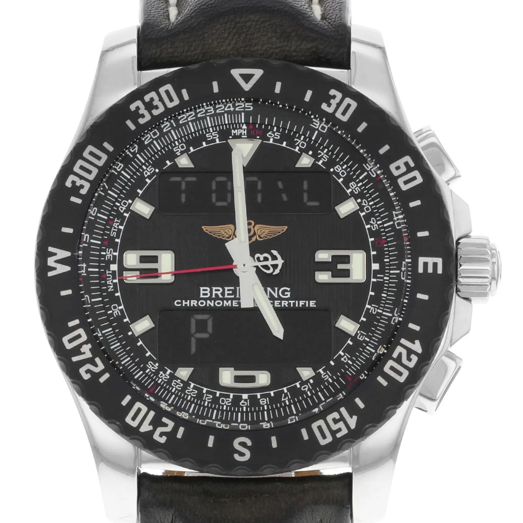 Up Close Front Facing Picture Of Breitling A7836423-B91 Stainless Steel Watch Pre Owned Condition