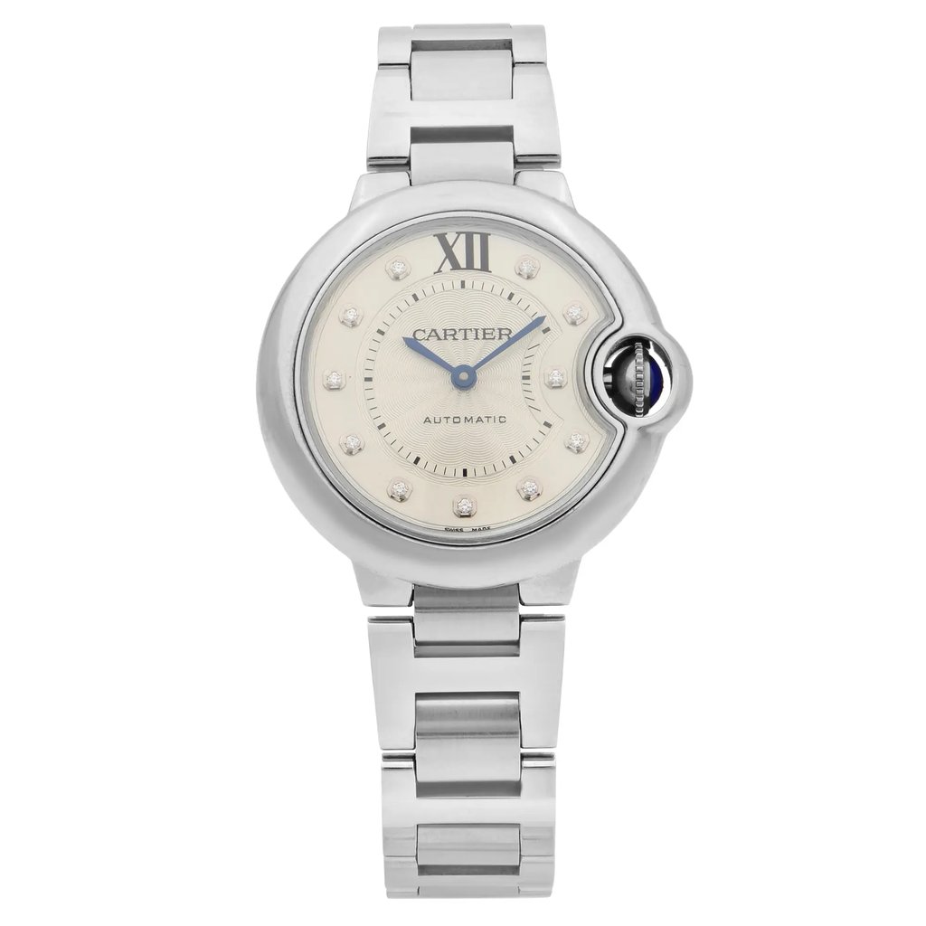 Front Full View Of Cartier WE902074 Stainless Steel Watch Pre Owned Condition {Product Condition}