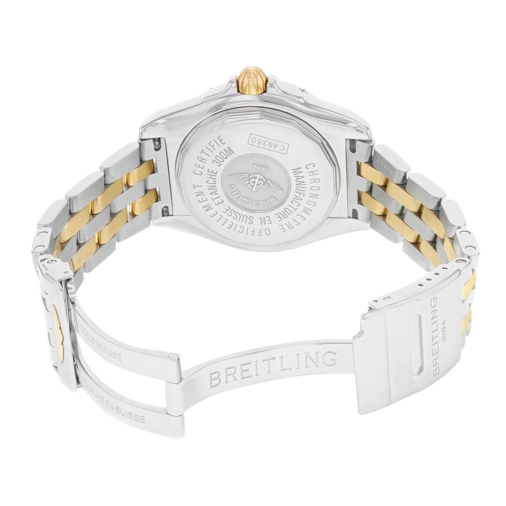 Back View Of {Caseback} Back Case And Open Stainless and Solid Gold Band Of Breitling C49350 Watch Pre Owned Condition