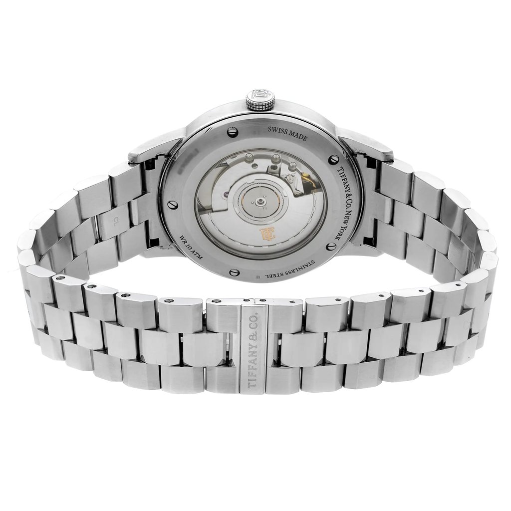 Back View Of {Caseback} Back Case And Closed Stainless Steel Band Of Tiffany & Co. CT60 Watch Pre Owned Condition