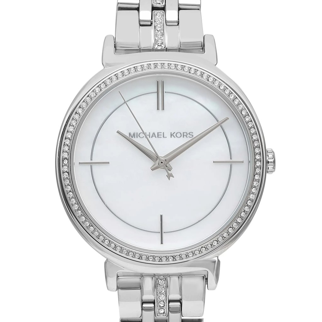 Up Close Front Facing Picture Of Michael Kors MK3641 Stainless Steel Watch Display Model Condition