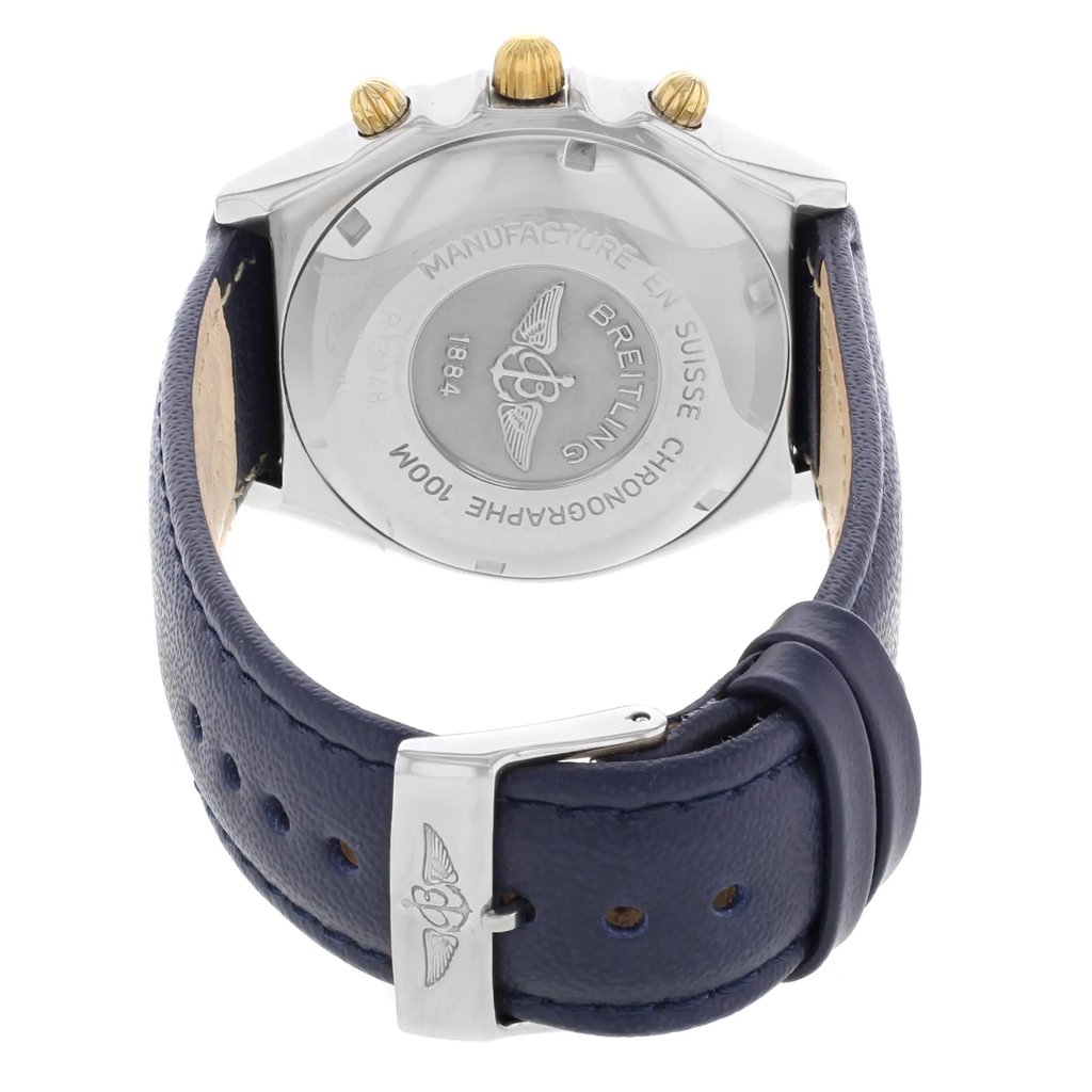 Back View Of {Caseback} Back Case And Closed Leather Band Of Breitling B13048 Watch Pre Owned Condition