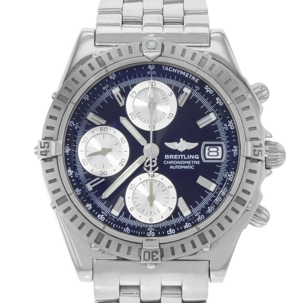 Up Close Front Facing Picture Of Breitling A13352 Stainless Steel Watch Pre Owned Condition
