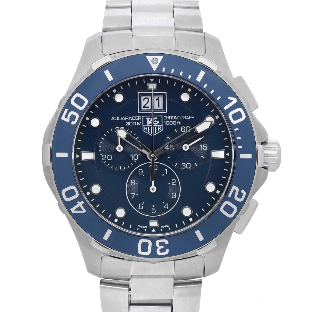 Up Close Front Facing Picture Of TAG Heuer CAN1011.BA0821 Stainless Steel Watch Pre Owned Condition