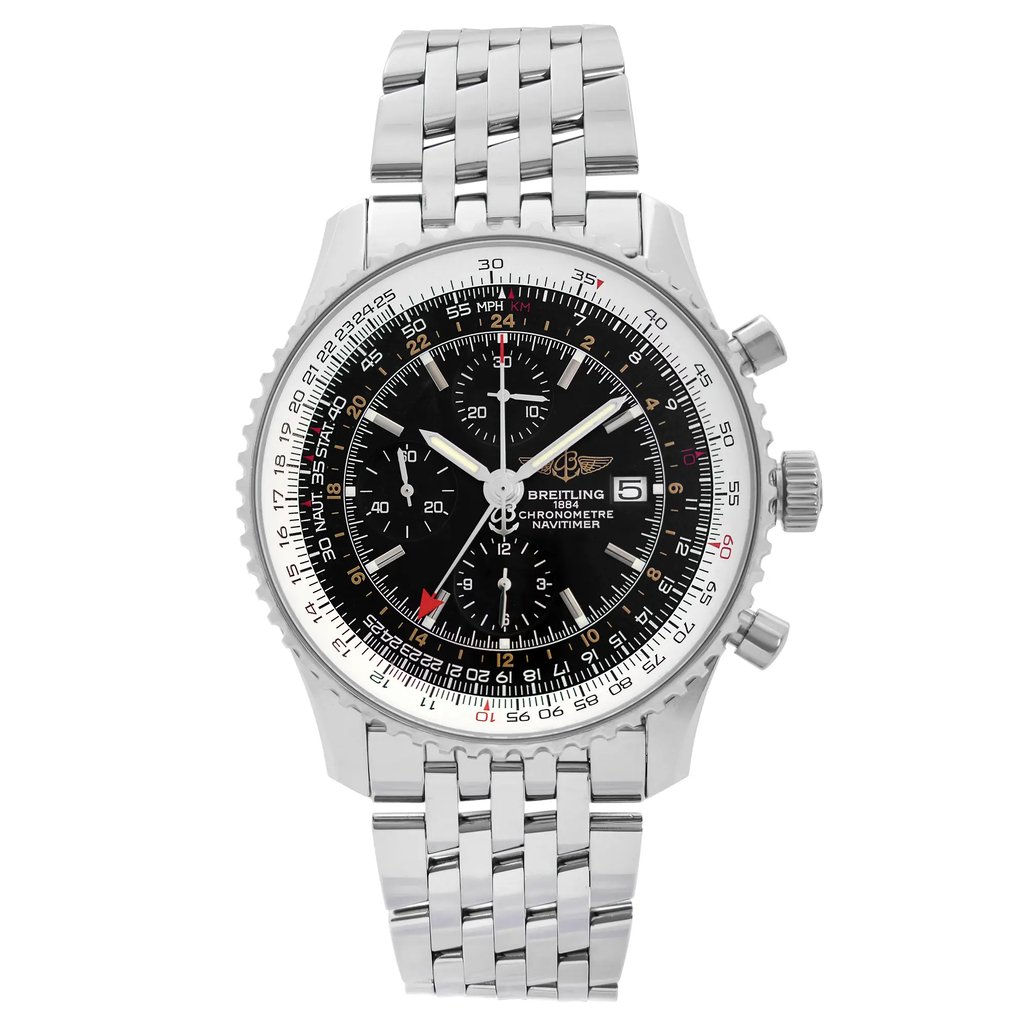 Front Full View Of Breitling A2432212/B726-443A Stainless Steel Watch Pre Owned Condition {Product Condition}