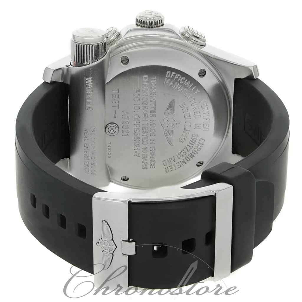 Back View Of {Caseback} Back Case And Closed Silicon/Rubber Band Of Breitling A73321 Watch Pre Owned Condition