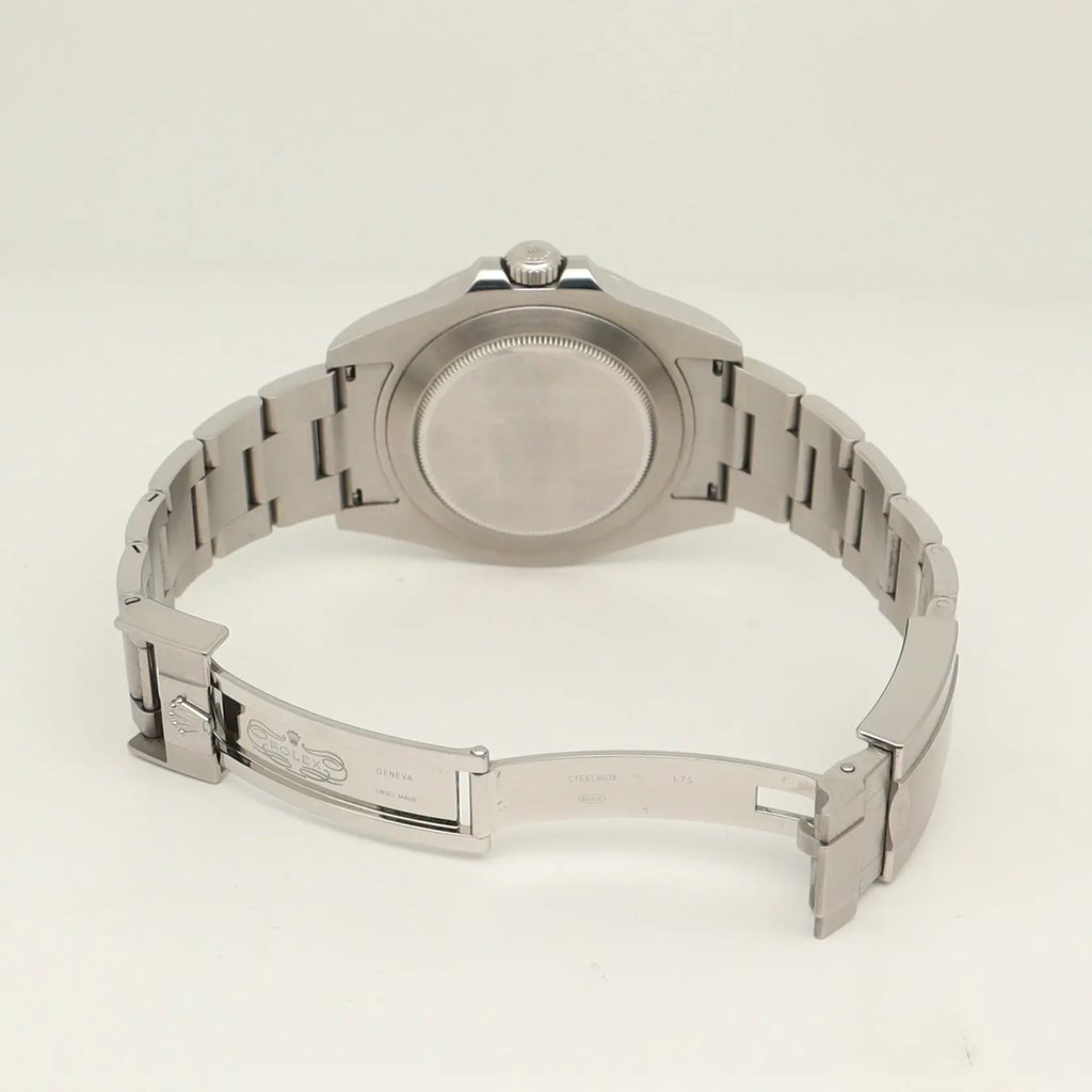 Back View Of Solid Back Case And Open Stainless Steel Band Of Rolex 216570 Watch Pre Owned Condition