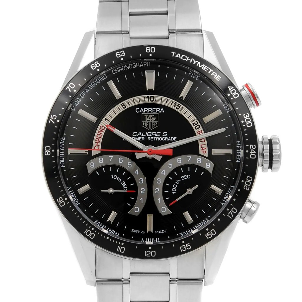 Up Close Front Facing Picture Of TAG Heuer CV7A10.BA0795 Stainless Steel Watch Pre Owned Condition
