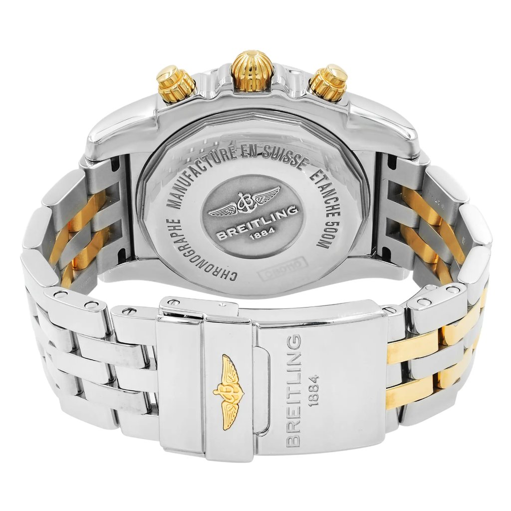 Back View Of {Caseback} Back Case And Closed Stainless and Solid Gold Band Of Breitling CB0110AA/B968-375C Watch Pre Owned Condition