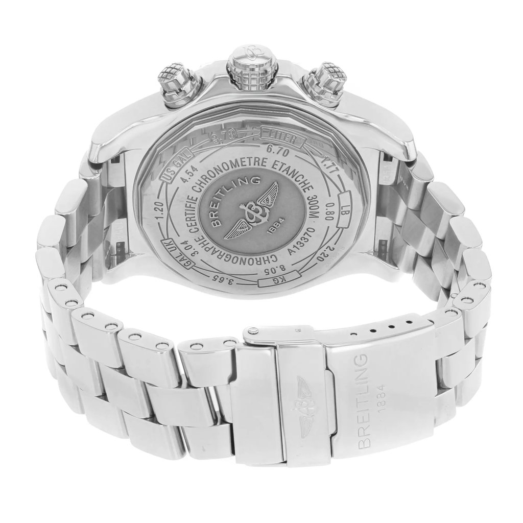 Back View Of {Caseback} Back Case And Closed Stainless Steel Band Of Breitling A1337011/B973-135A Watch Pre Owned Condition