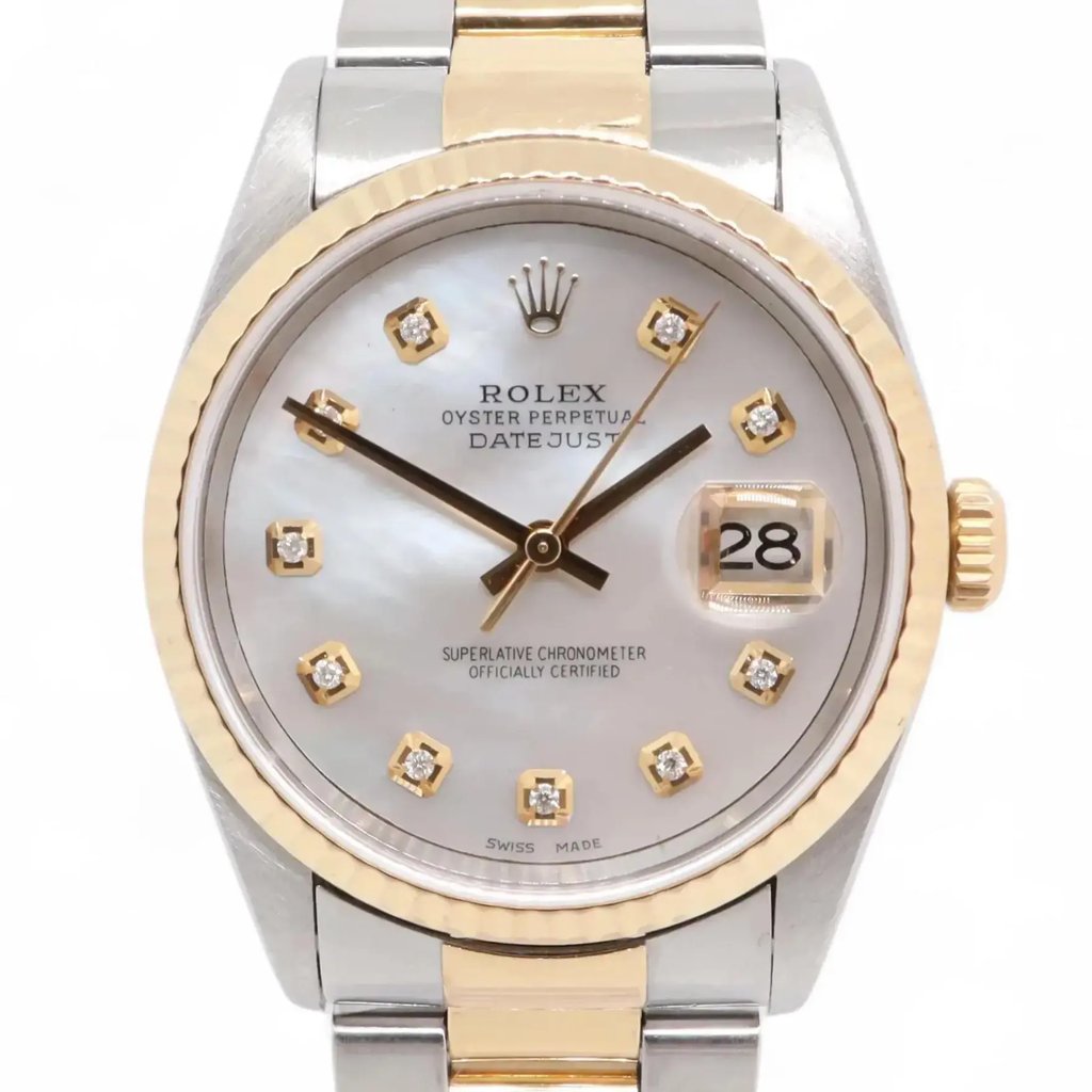 Up Close Front Facing Picture Of Rolex 16233 Stainless Steel Watch Pre Owned Condition