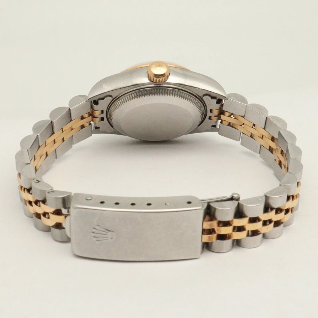 Back View Of Screwback Back Case And Closed Stainless Steel,Yellow Gold Band Of Rolex 79173 Watch Pre Owned Condition