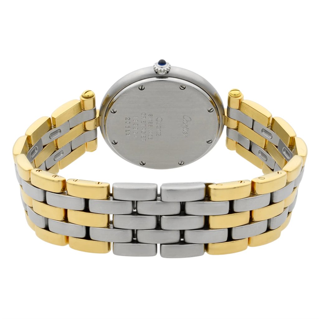 Back View Of {Caseback} Back Case And Closed Stainless and Solid Gold Band Of Cartier 183964 Watch Pre Owned Condition