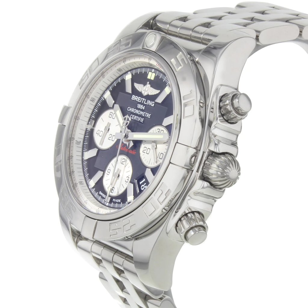 View Of Crown Facing Side Of Breitling AB011012/B967-375A Stainless Steel Watch Display Model Condition