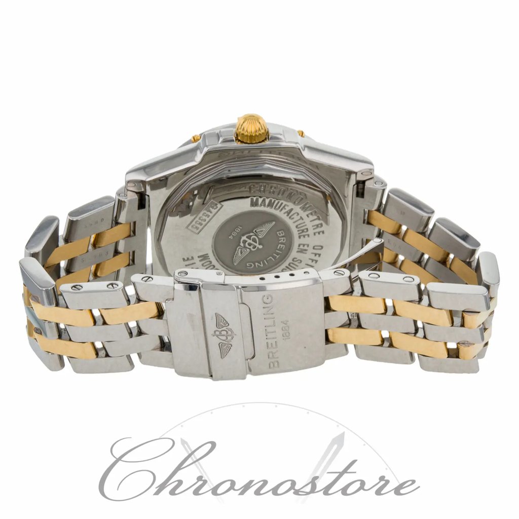 Back View Of {Caseback} Back Case And Closed Stainless and Solid Gold Band Of Breitling B45355 Watch Pre Owned Condition