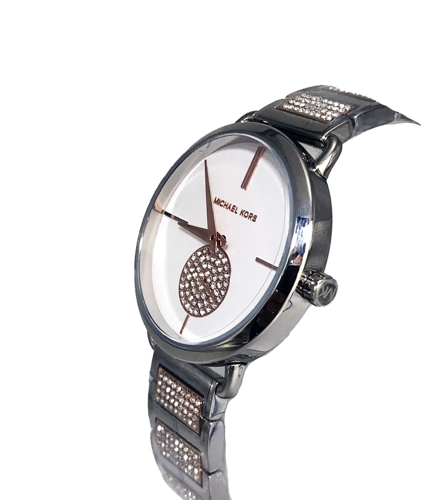 View Of Crown Facing Side Of Michael Kors Watches MK4352 Stainless Steel Watch Pre Owned Condition