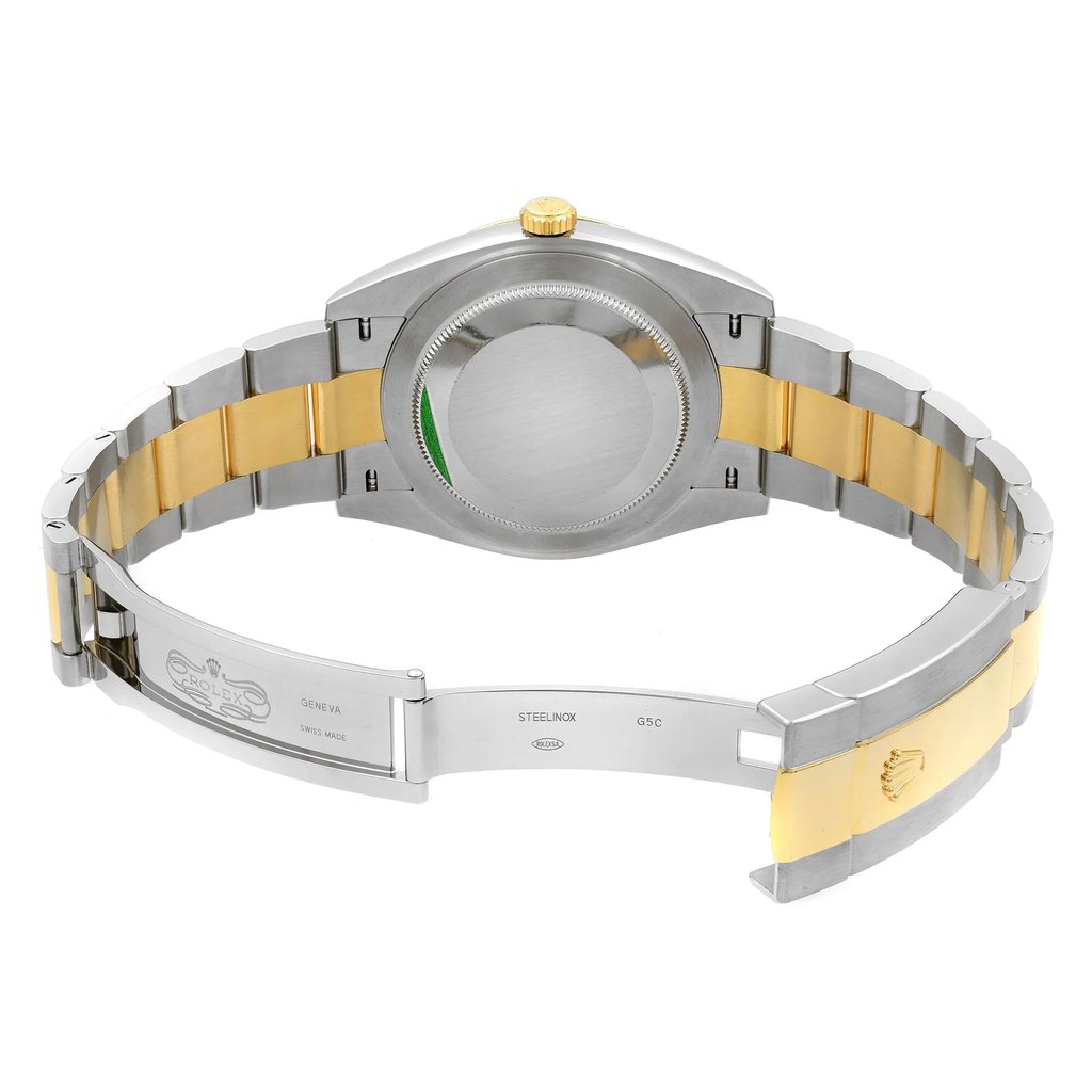 Back View Of {Caseback} Back Case And Open Stainless Steel Band Of Rolex 126333GYRO Watch Unworn Condition