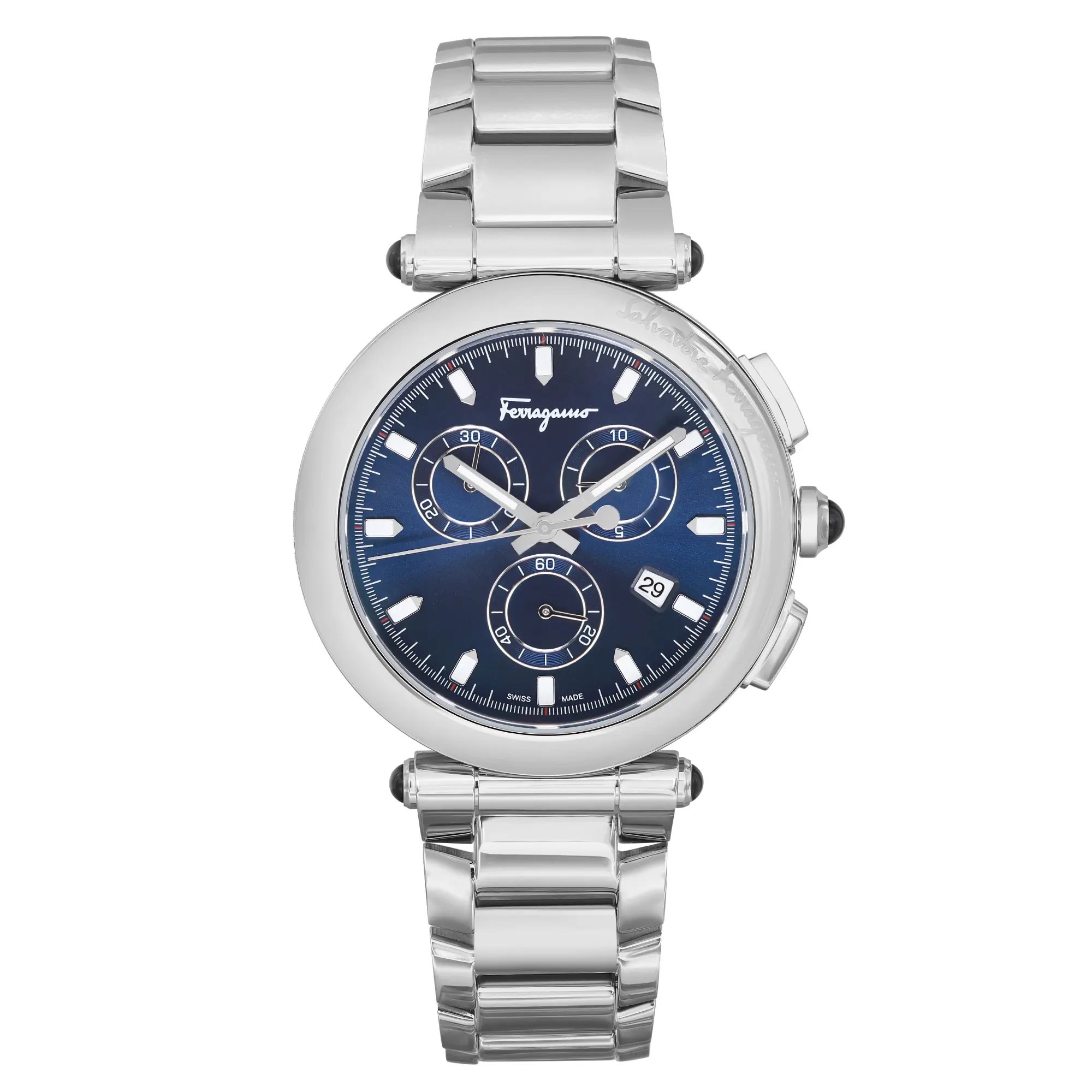 Front Full View Of Salvatore Ferragamo SFYQ00422 Stainless Steel Watch Display Model Condition Excellent