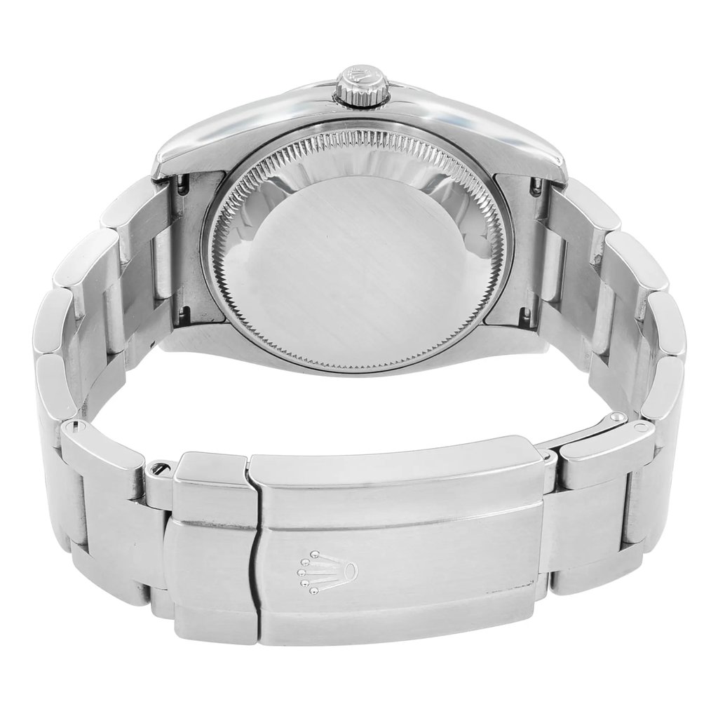 Back View Of {Caseback} Back Case And Closed Stainless Steel Band Of Rolex 114200 Watch Pre Owned Condition