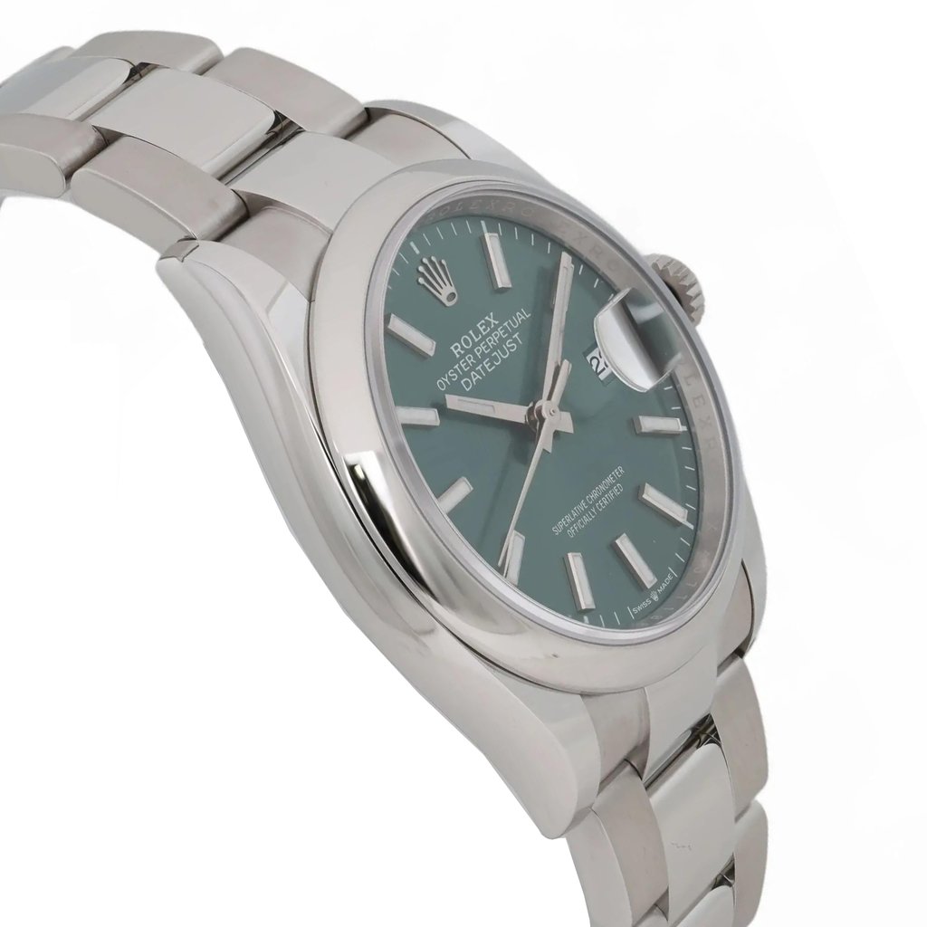 View Of Opposite Crown Facing Side Of Rolex 126200 Stainless Steel Watch Unworn Condition