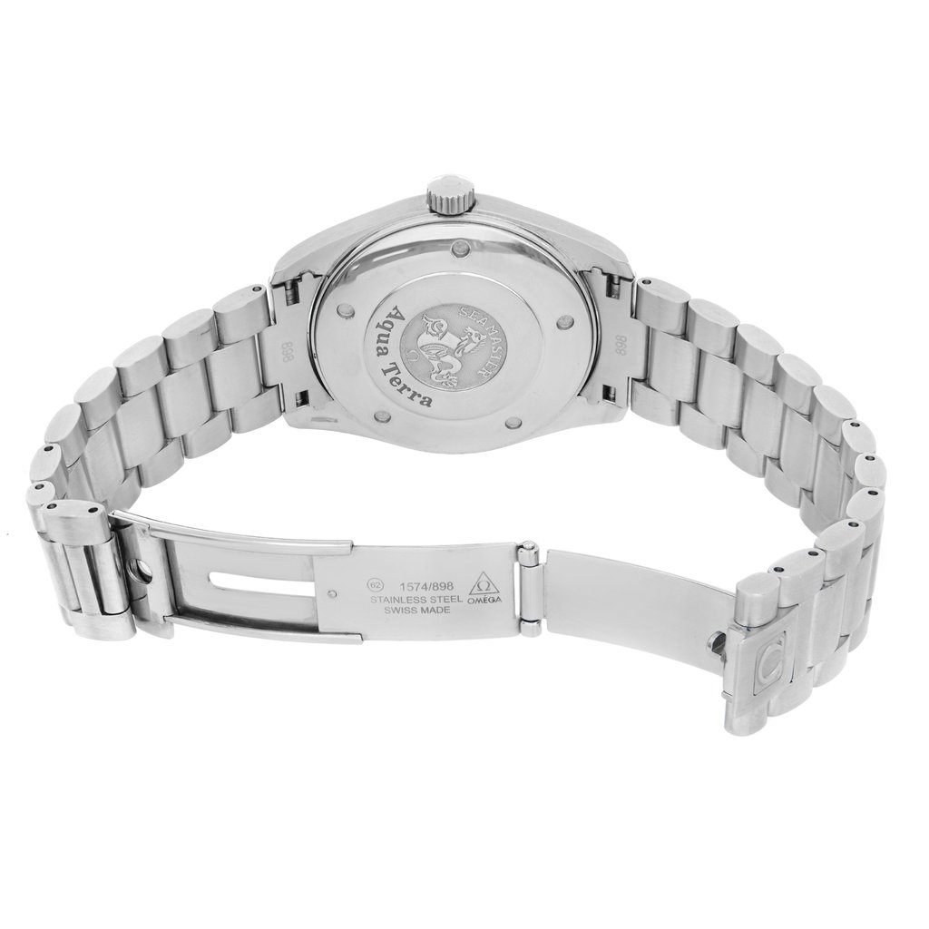 Back View Of Solid Back Case And Open Stainless Steel Band Of OMEGA 2517.80.00 Watch Pre Owned Condition