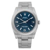 An image of a pre-owned wristwatch displayed from a front full frontal view. The watch features a silver metal band and a blue dial with silver hour markers and hands. The brand name is visible on the dial, and the watch is positioned centrally, showing its details clearly at a close distance.