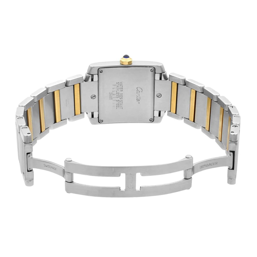 Back View Of {Caseback} Back Case And Open Stainless and Solid Gold Band Of Cartier W51012Q4 Watch Pre Owned Condition