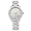 An image of a Wristwatch by Movado. This Unworn item is designed for Women, featuring a Dress/Formal style. It has a Quartz movement and an Analog display with a White dial color. The indices include Non-Numeric Hour Marks,Diamonds, Sticks. The band is made of Stainless Steel and the case is made of Stainless Steel. The watch has a Round shape with a case size of 36 mm and a case thickness of 8 mm.