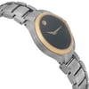 An image of a Wristwatch by Movado. This Pre Owned item is designed for Women, featuring a Casual style. It has a Quartz movement and an Analog display with a Black dial color. The indices include 12-Hour Dial,No Hour Marks. The band is made of Stainless Steel and the case is made of Stainless Steel. The watch has a Round shape with a case size of 28 mm and a case thickness of 6.5 mm.