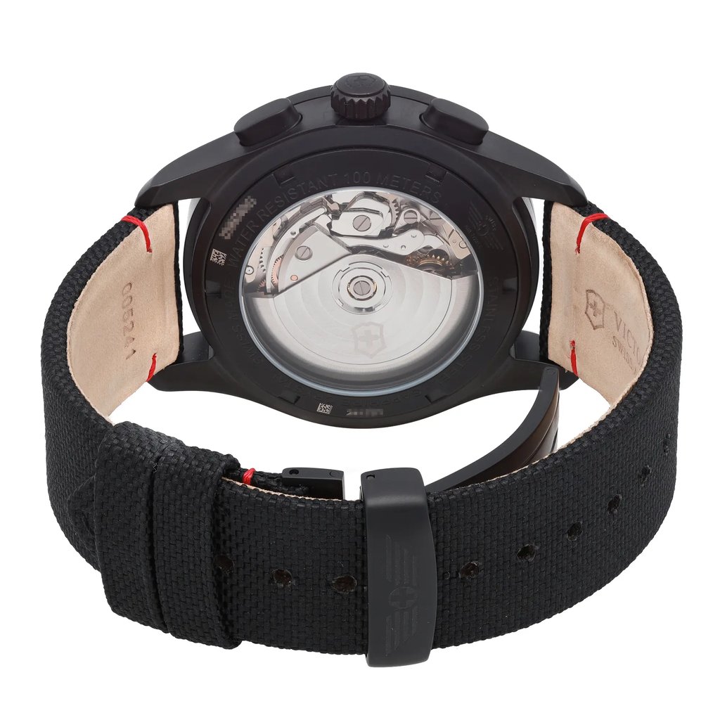Back View Of Exhibition Back Case And Closed Nylon Band Of Victorinox 241721 Watch New With Defects Condition