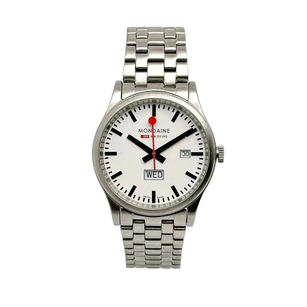 Front Full View Of Mondaine A667.30340.16SBM Stainless Steel Watch Pre Owned Condition Good