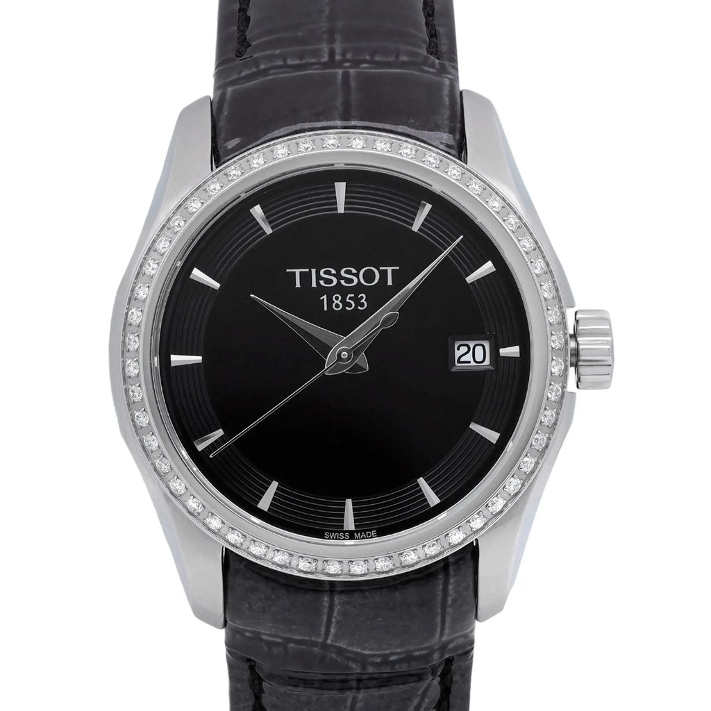Up Close Front Facing Picture Of Tissot T035.210.66.051.00 Stainless Steel Watch Unworn Condition