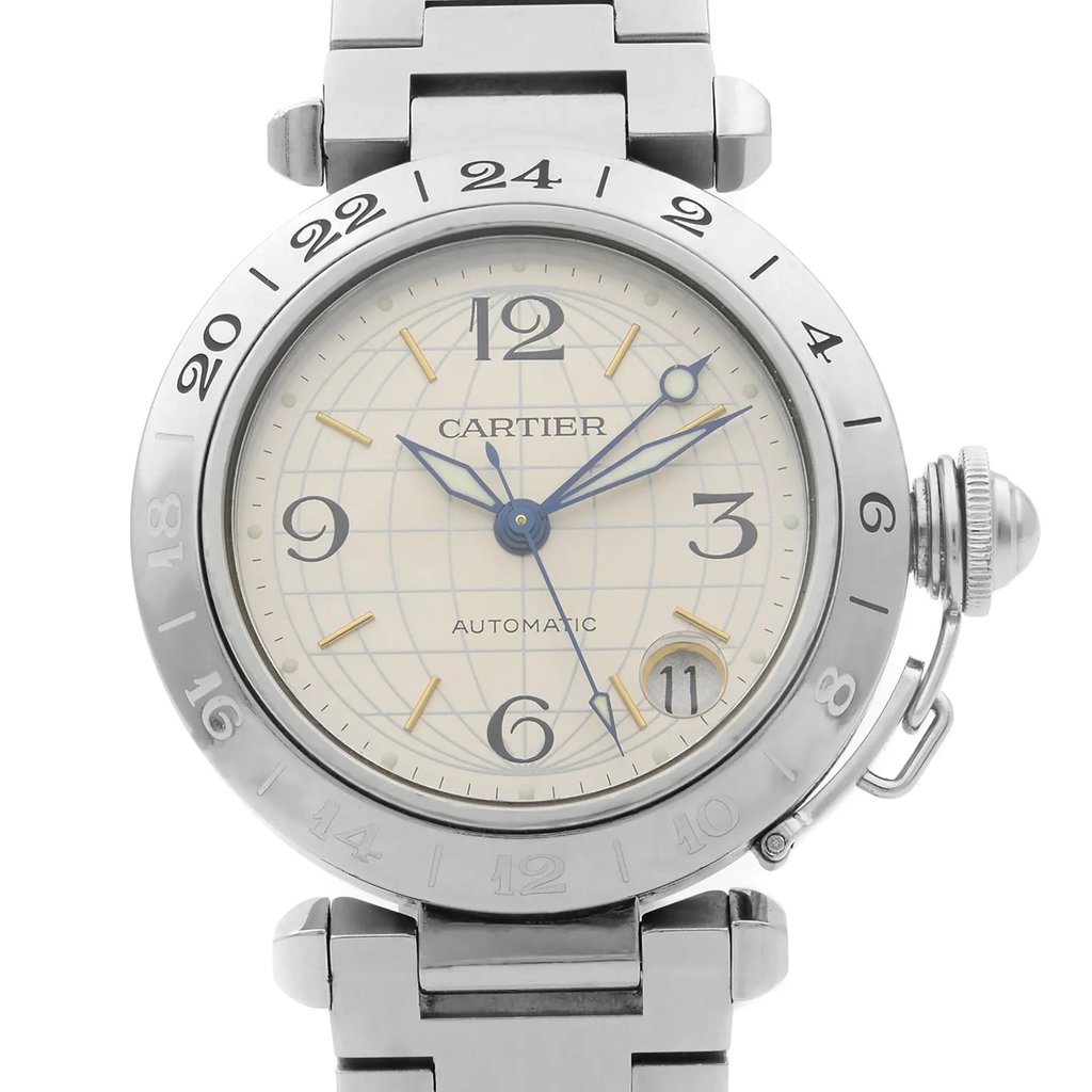 Up Close Front Facing Picture Of Cartier W31029M7 Stainless Steel Watch Pre Owned Condition
