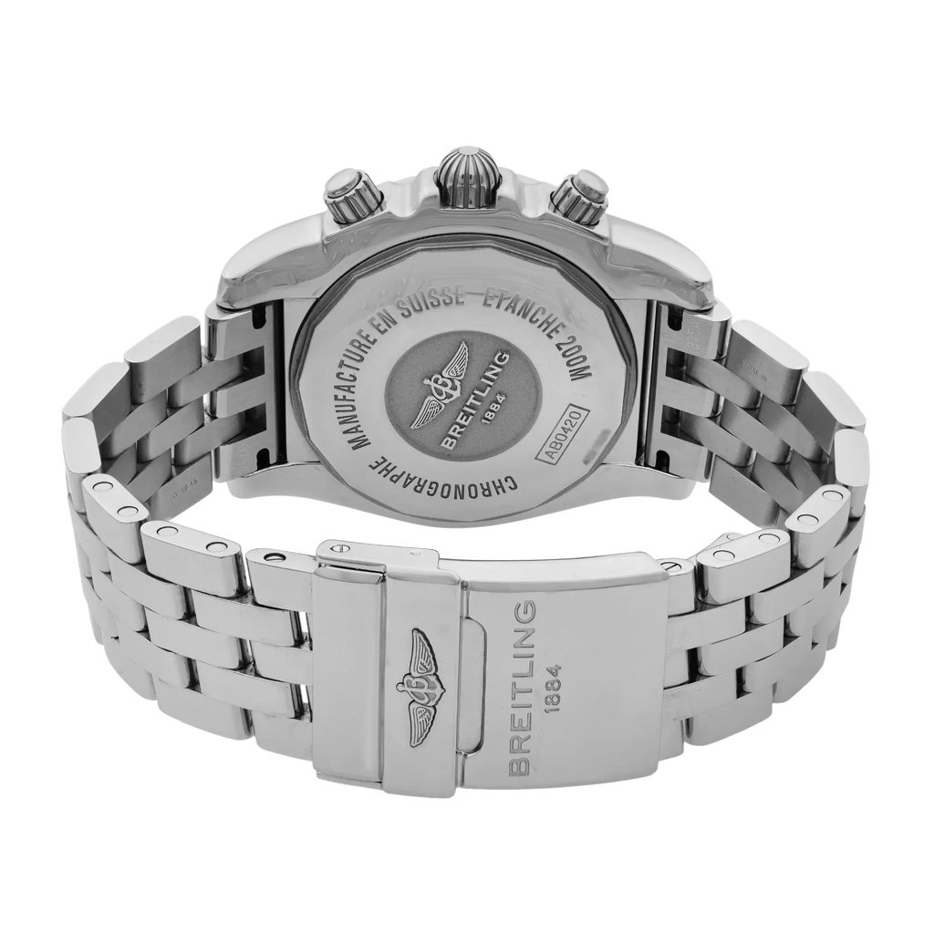 Back View Of {Caseback} Back Case And Closed Stainless Steel Band Of Breitling AB042011/F561-375A Watch Display Model Condition