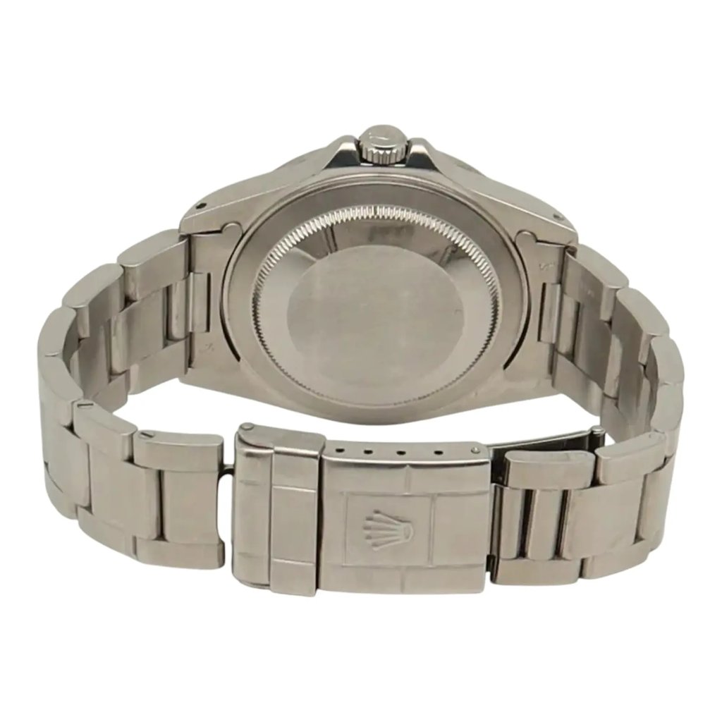 Back View Of Solid Back Case And Closed Stainless Steel Band Of Rolex 16570 Watch Pre Owned Condition