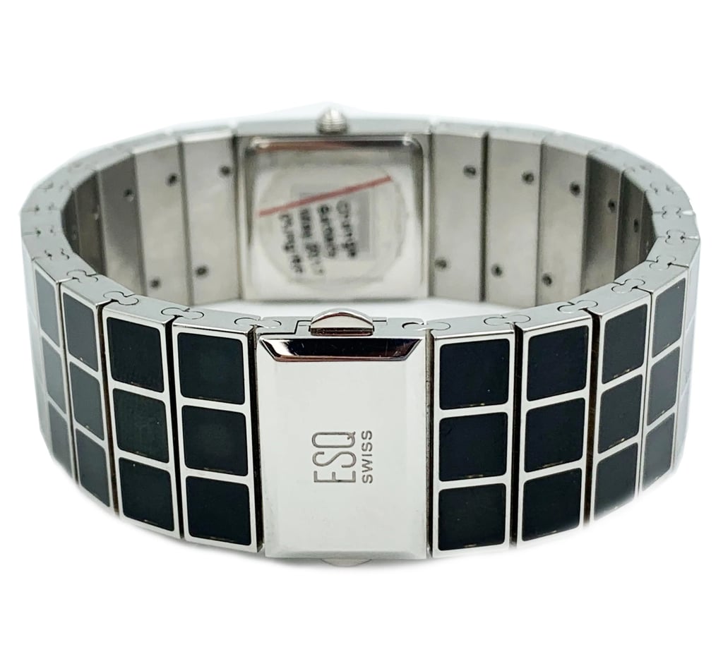 Back View Of Snap Back Case And Closed Stainless Steel Band Of ESQ 07101156 Watch Pre Owned Condition