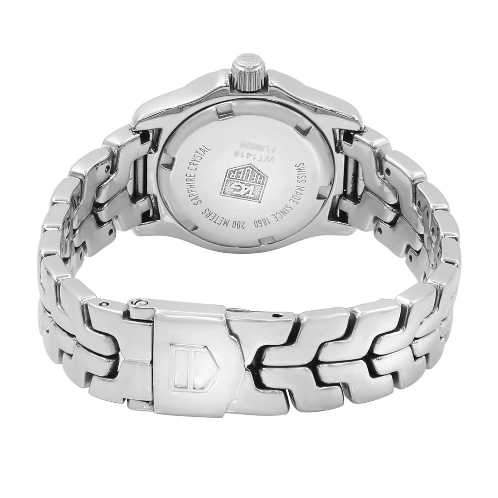 Back View Of Solid Back Case And Closed Stainless Steel Band Of TAG Heuer WT1418.BA0561 Watch Pre Owned Condition