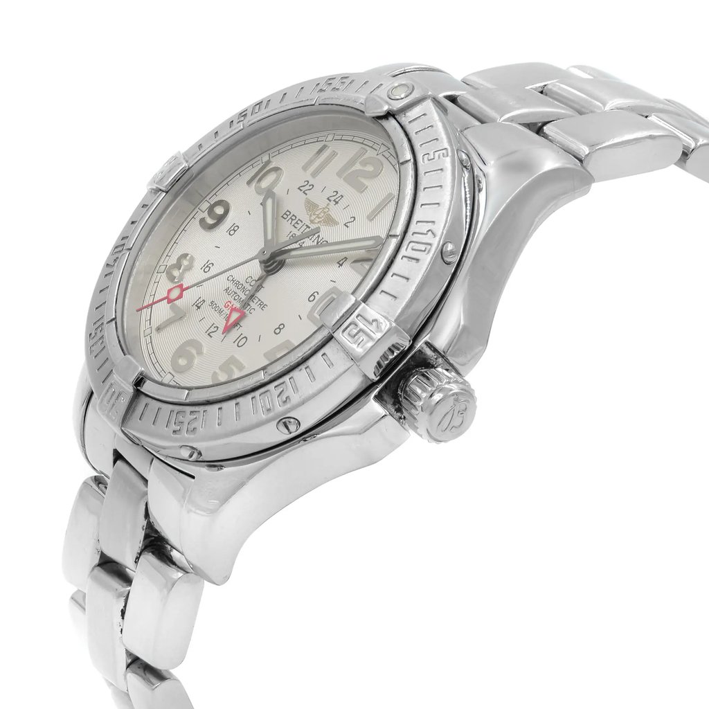 View Of Crown Facing Side Of Breitling A32350 Stainless Steel Watch Pre Owned Condition