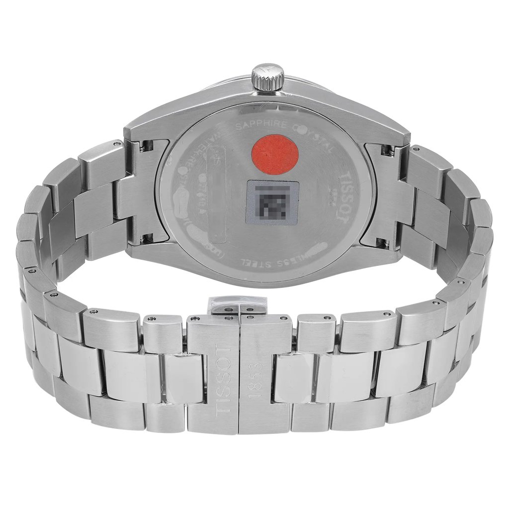 Back View Of Snap Back Case And Closed Stainless Steel Band Of Tissot T127.410.11.051.00 Watch Display Model Condition