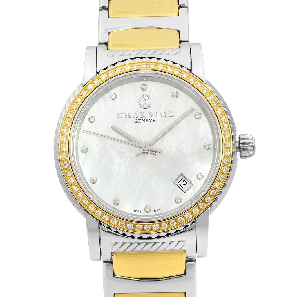 Up Close Front Facing Picture Of Charriol P33SY2D.921.001 Stainless Steel Watch Pre Owned Condition