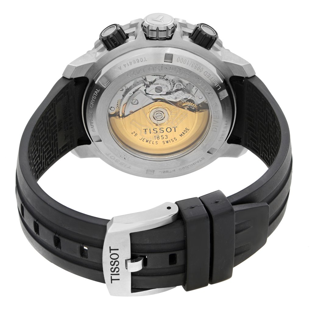 Back View Of Exhibition Back Case And Closed Rubber Band Of Tissot T066.414.17.057.00 Watch Pre Owned Condition