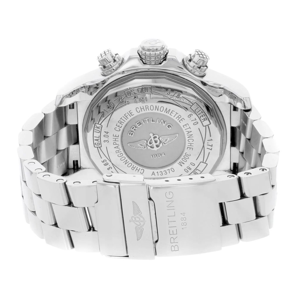 Back View Of {Caseback} Back Case And Closed Stainless Steel Band Of Breitling A1337011-C757-SS Watch Pre Owned Condition