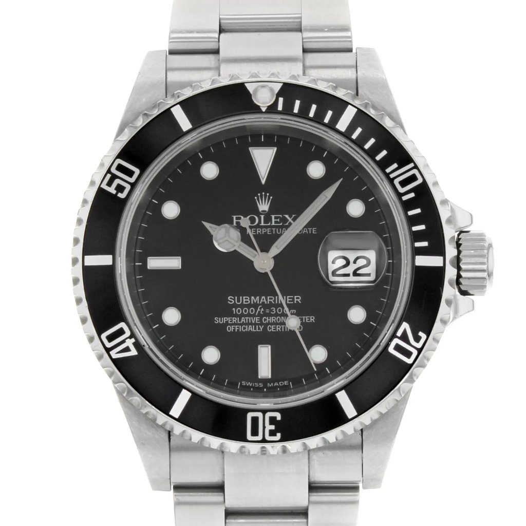 Up Close Front Facing Picture Of Rolex 16610 Stainless Steel Watch Pre Owned Condition