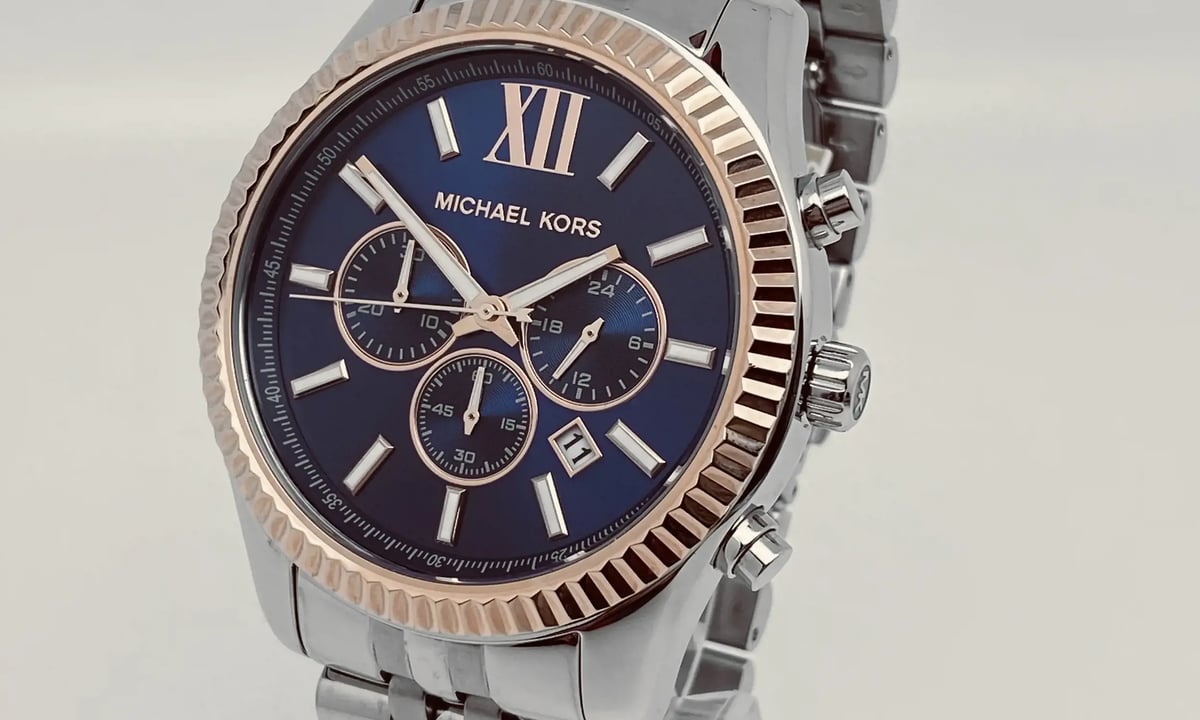 Chronostore - Michael Kors Lexington 42mm Steel Chronograph Blue Dial ...