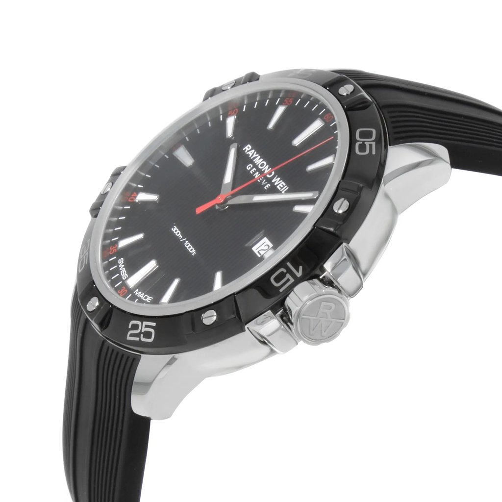 View Of Crown Facing Side Of RAYMOND WEIL 8160-SR1-20001 Stainless Steel Watch Display Model Condition