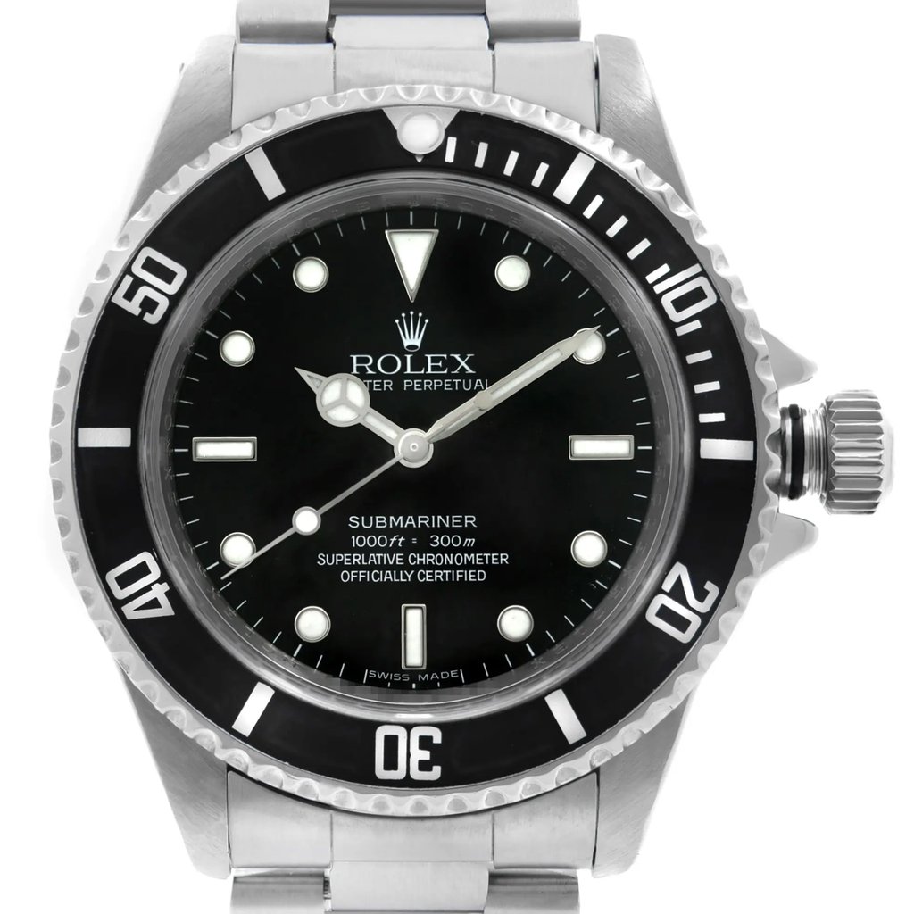Up Close Front Facing Picture Of Rolex 14060M Stainless Steel Watch Pre Owned Condition