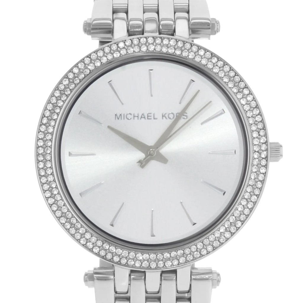 Up Close Front Facing Picture Of Michael Kors MK3190 Stainless Steel Watch New With Defects Condition