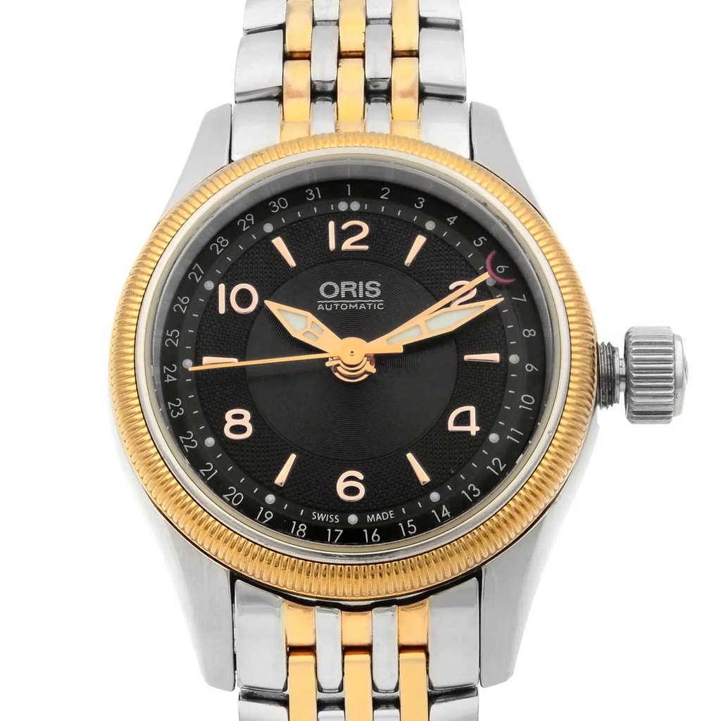 Up Close Front Facing Picture Of Oris 01 594 7680 4334-07 8 14 32 Stainless Steel Watch Pre Owned Condition