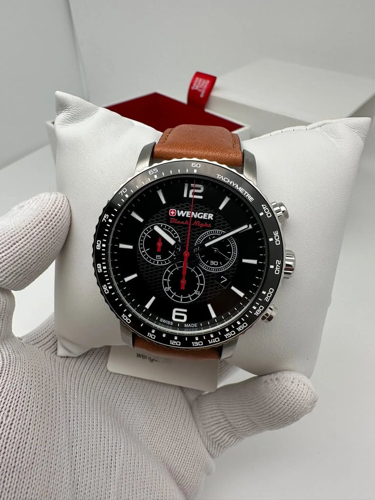 Front Full View Of Wenger 01.1843.104 Stainless Steel Watch Display Model Condition Excellent